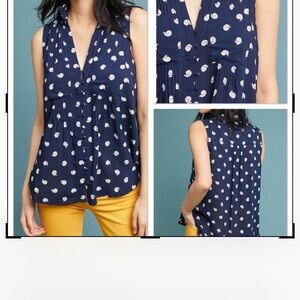 Anthropologie Navy Blue with white Snail 🐌 print Dot Blouse